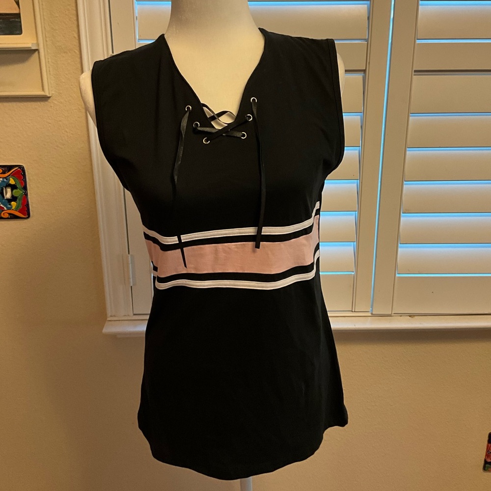 Vance Black pink Lace-Up VNeck sleeveless Top 2XL